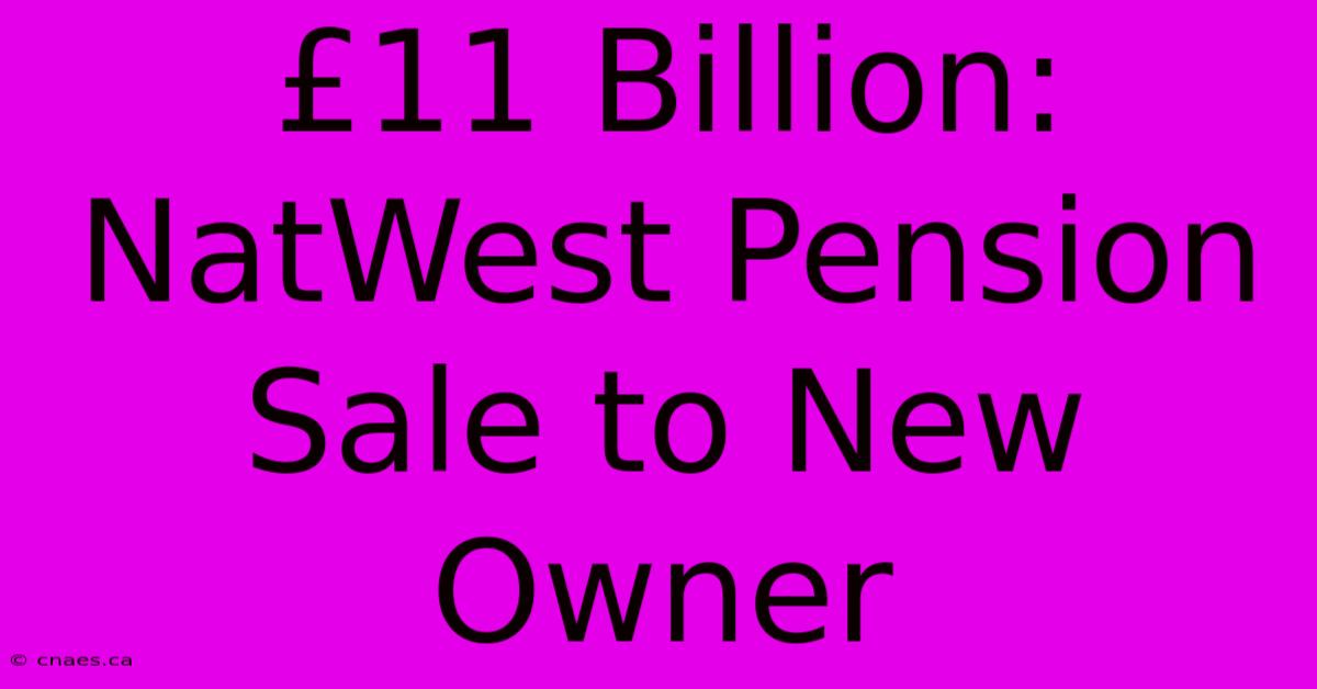 £11 Billion: NatWest Pension Sale To New Owner