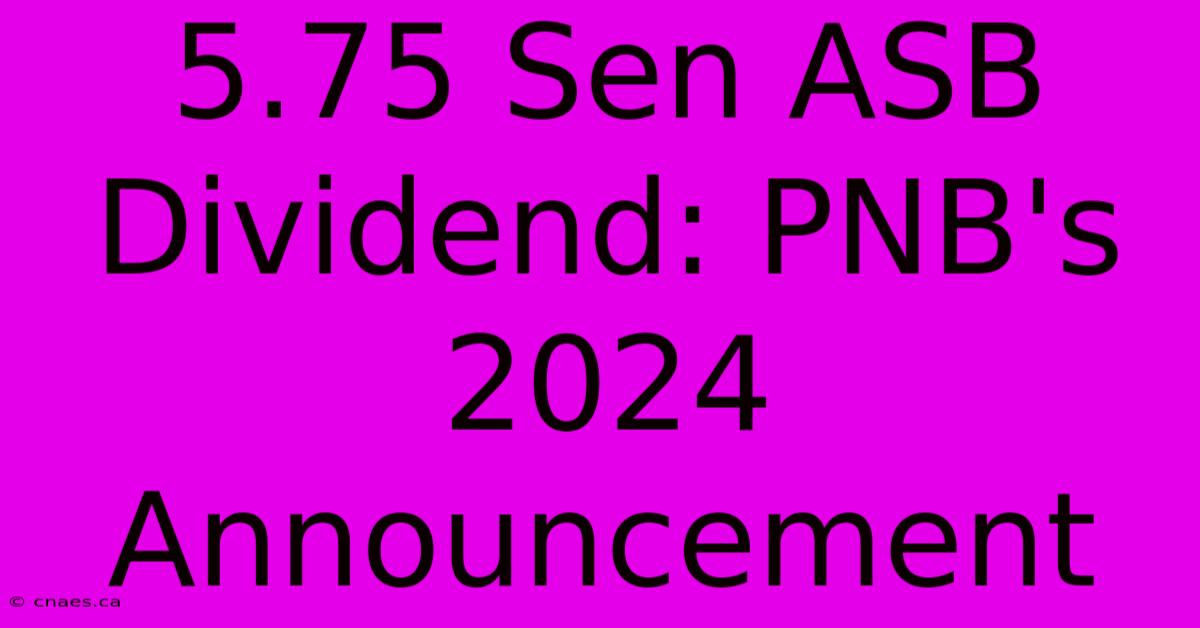 5.75 Sen ASB Dividend: PNB's 2024 Announcement