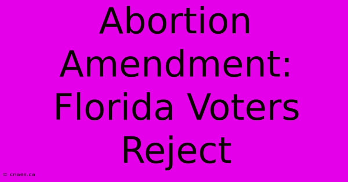 Abortion Amendment: Florida Voters Reject 