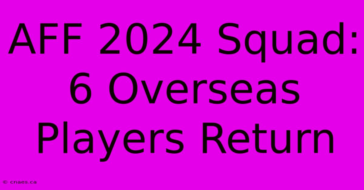 AFF 2024 Squad: 6 Overseas Players Return