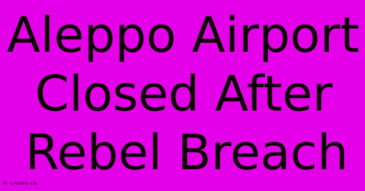 Aleppo Airport Closed After Rebel Breach