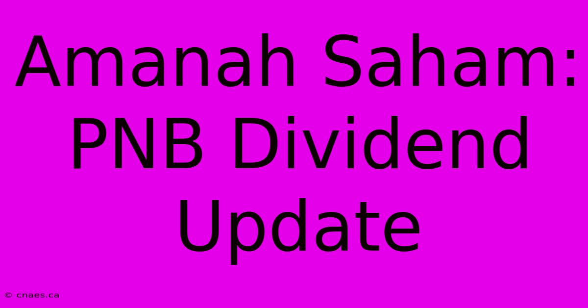 Amanah Saham: PNB Dividend Update