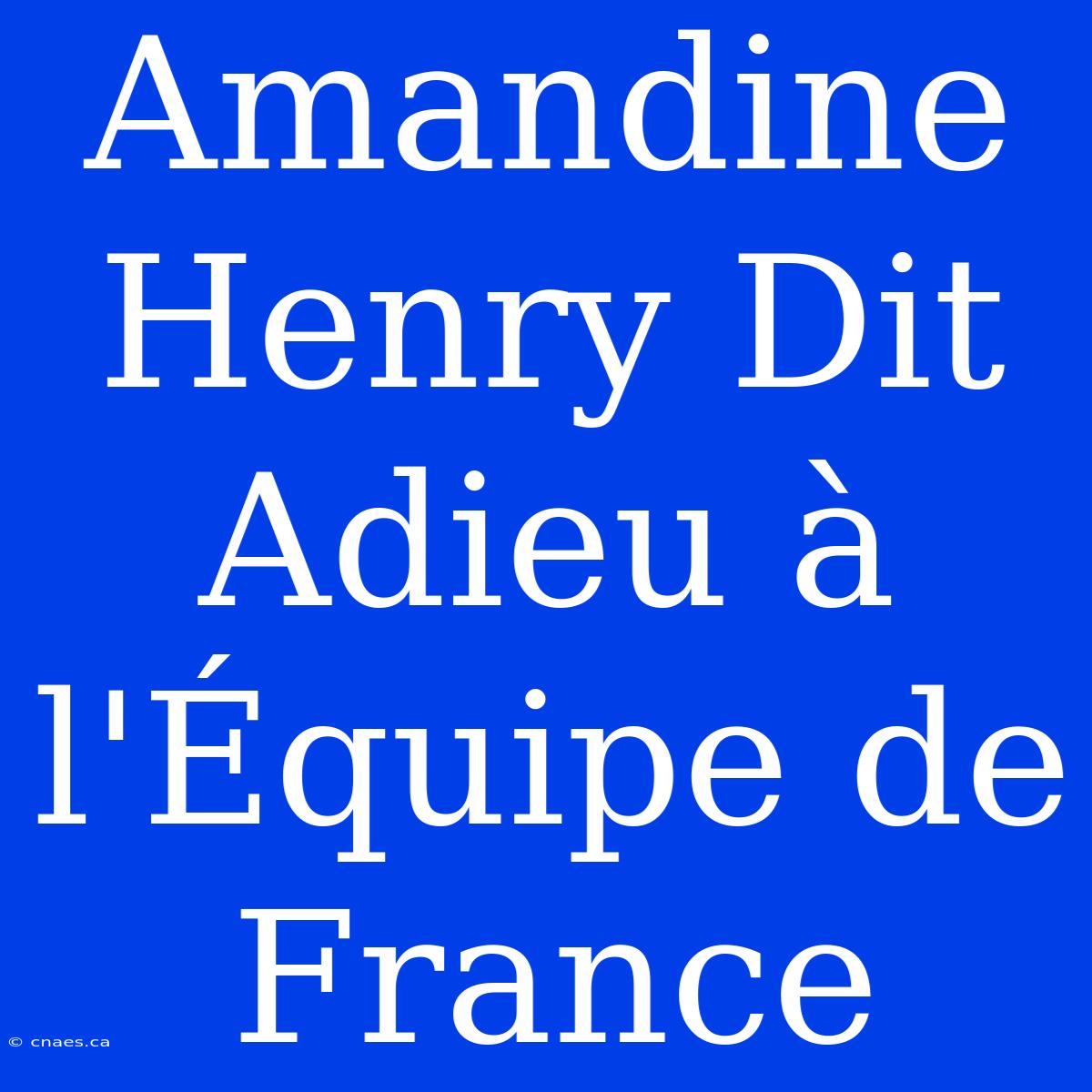 Amandine Henry Dit Adieu À L'Équipe De France