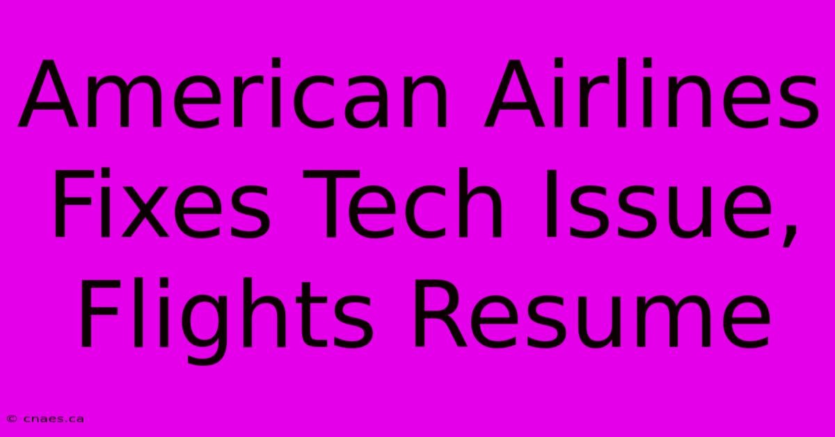 American Airlines Fixes Tech Issue, Flights Resume