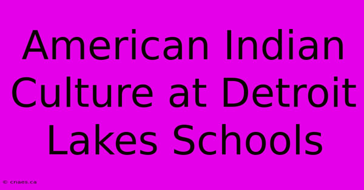 American Indian Culture At Detroit Lakes Schools 