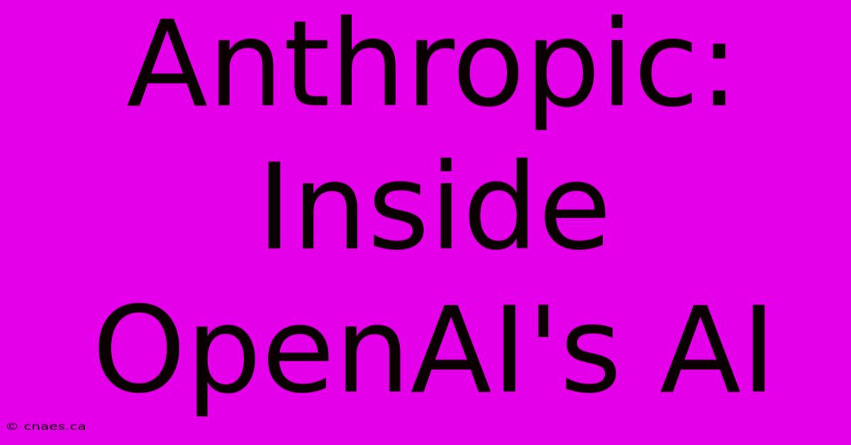 Anthropic: Inside OpenAI's AI