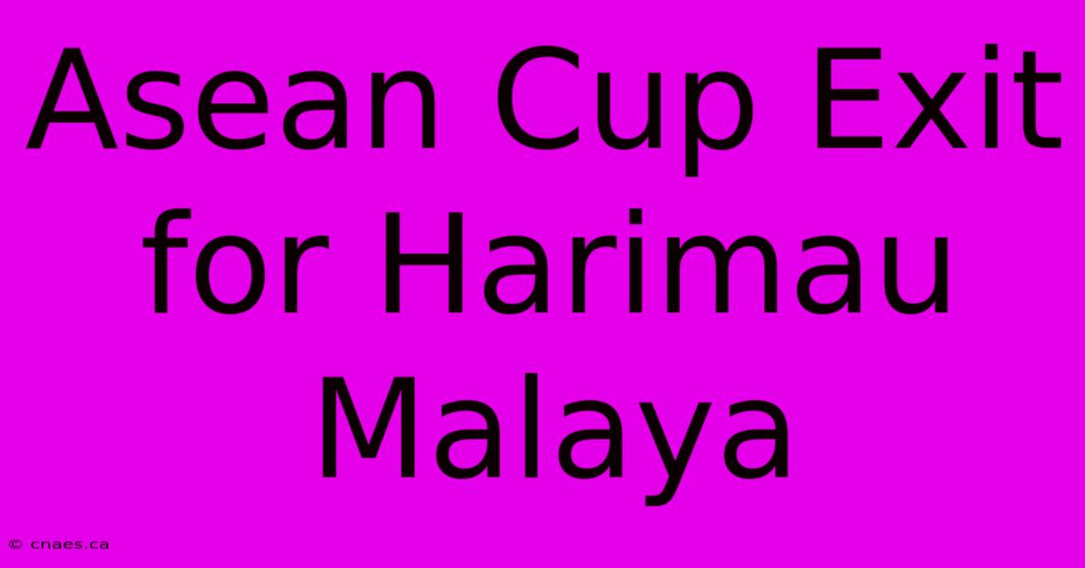 Asean Cup Exit For Harimau Malaya