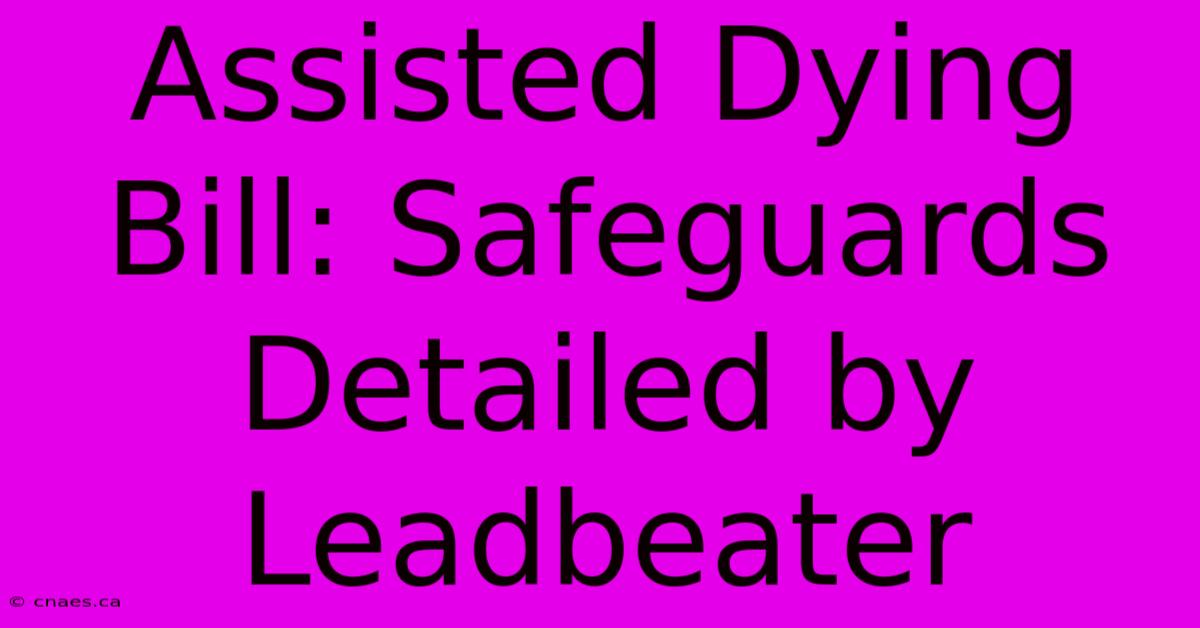 Assisted Dying Bill: Safeguards Detailed By Leadbeater