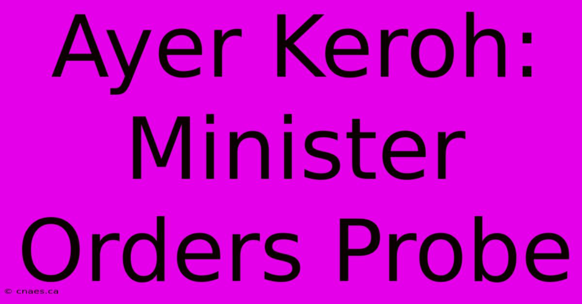 Ayer Keroh:  Minister Orders Probe