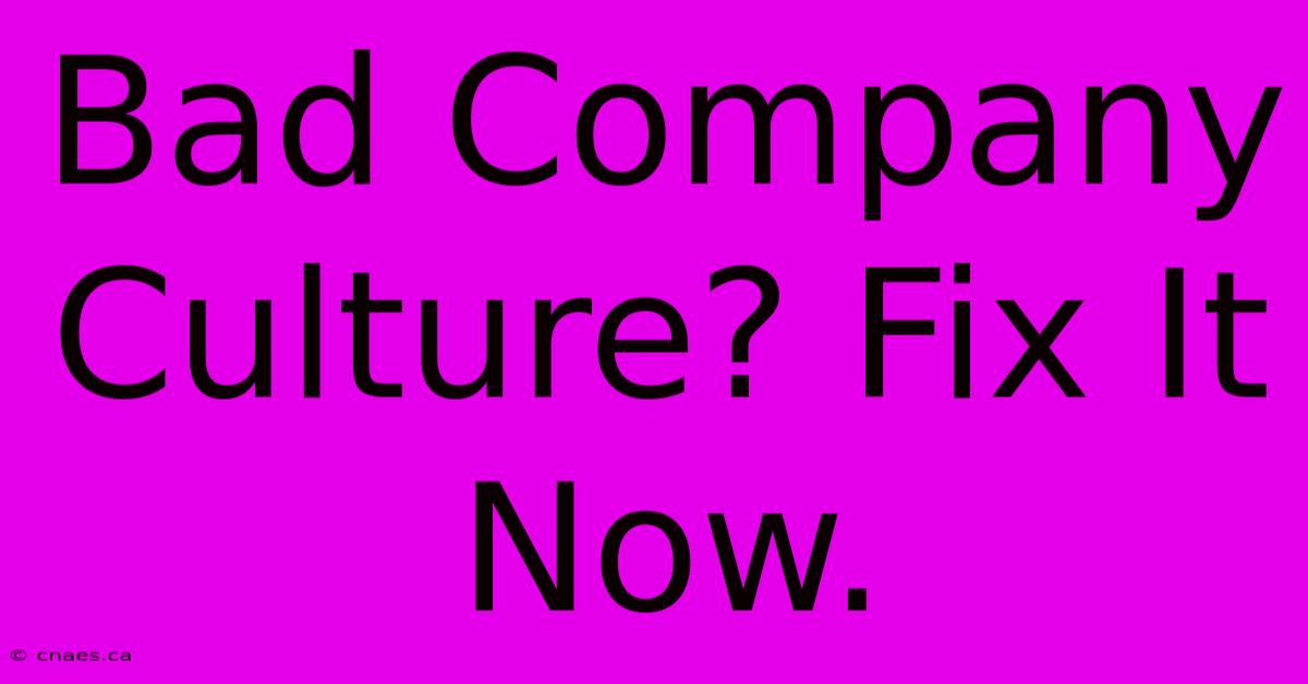 Bad Company Culture? Fix It Now.