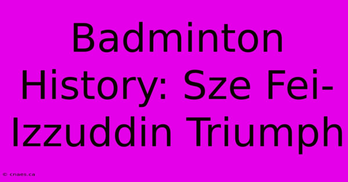 Badminton History: Sze Fei-Izzuddin Triumph