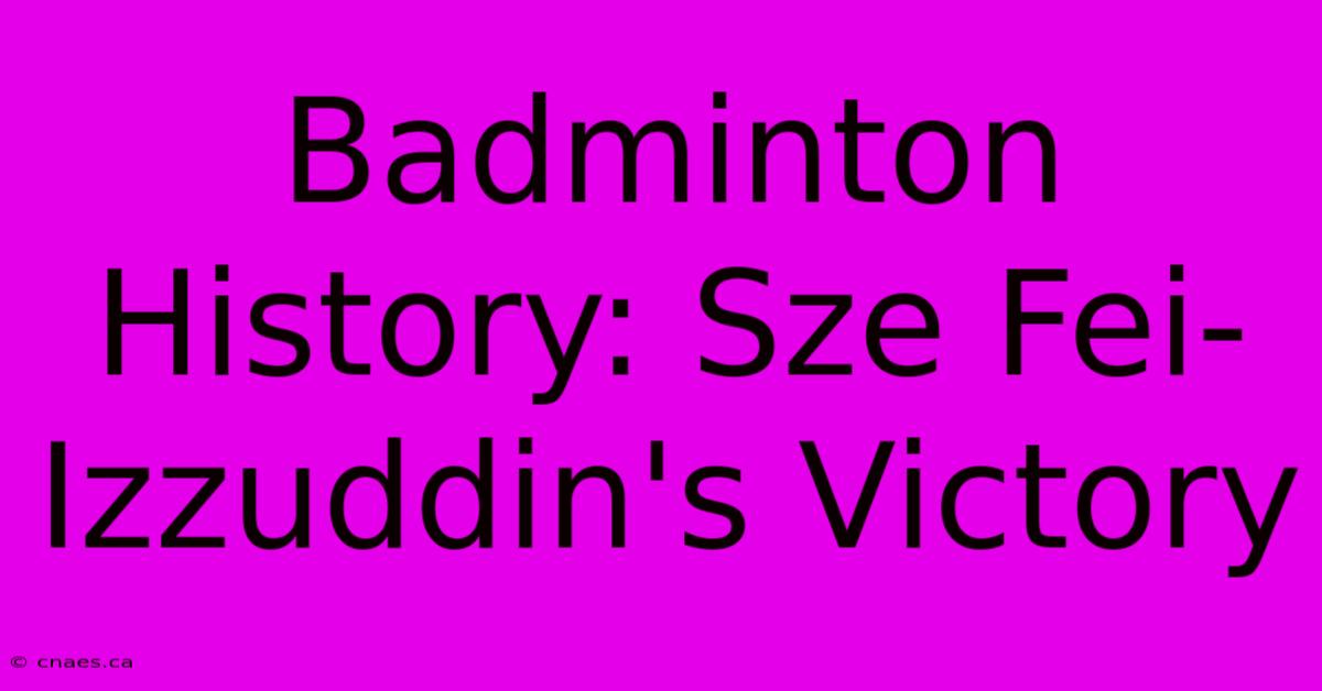 Badminton History: Sze Fei-Izzuddin's Victory