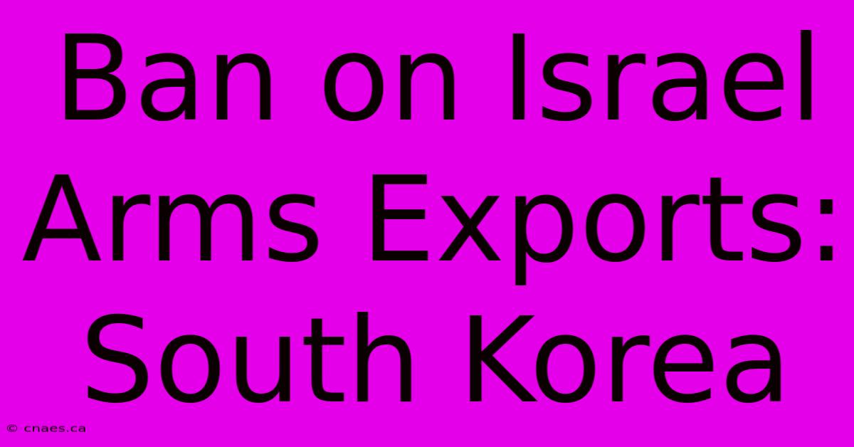 Ban On Israel Arms Exports: South Korea