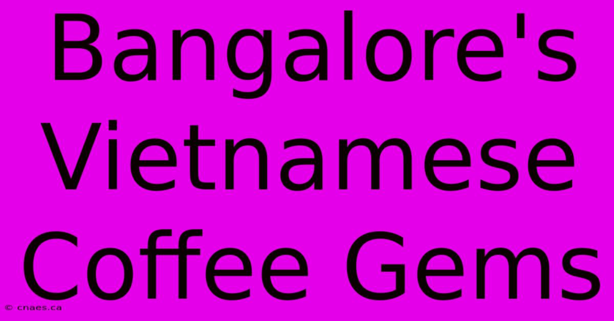 Bangalore's Vietnamese Coffee Gems