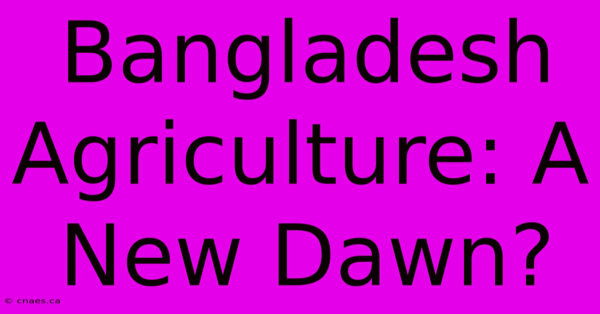 Bangladesh Agriculture: A New Dawn?