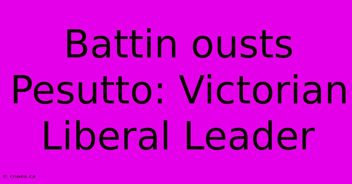 Battin Ousts Pesutto: Victorian Liberal Leader