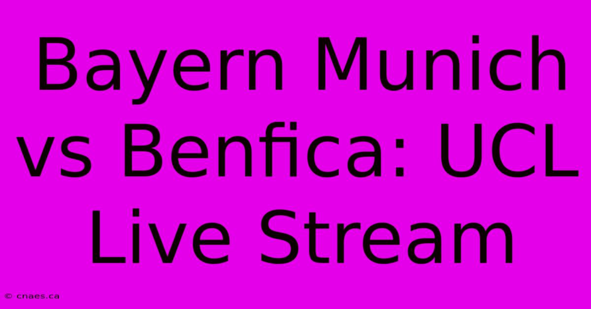 Bayern Munich Vs Benfica: UCL Live Stream