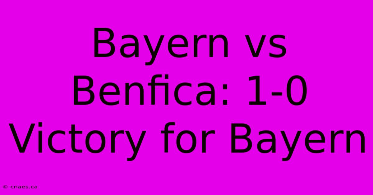 Bayern Vs Benfica: 1-0 Victory For Bayern