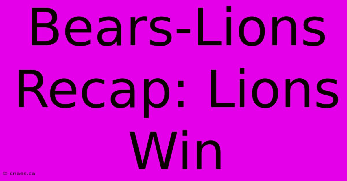 Bears-Lions Recap: Lions Win