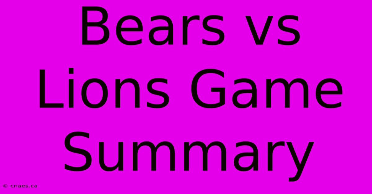 Bears Vs Lions Game Summary