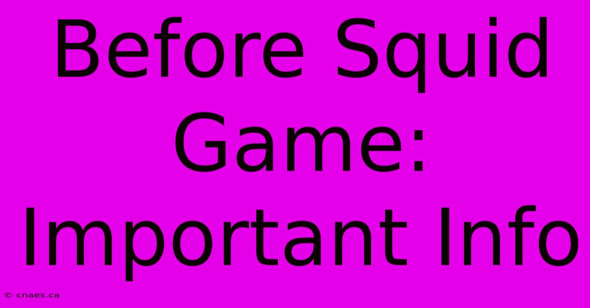 Before Squid Game: Important Info