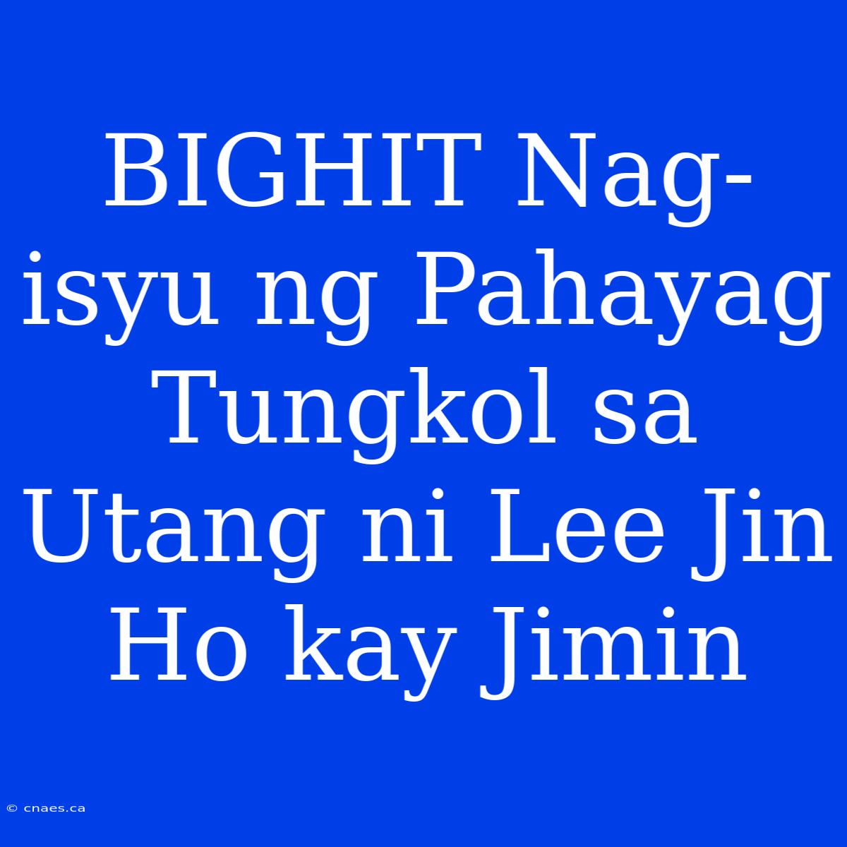 BIGHIT Nag-isyu Ng Pahayag Tungkol Sa Utang Ni Lee Jin Ho Kay Jimin