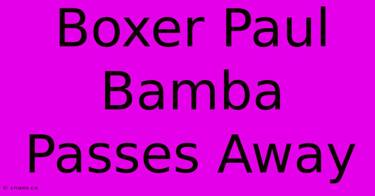 Boxer Paul Bamba Passes Away