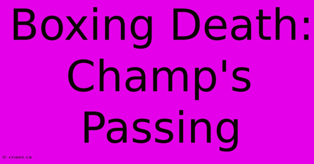 Boxing Death: Champ's Passing