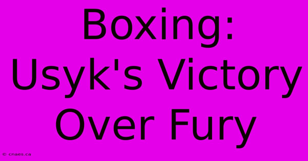 Boxing: Usyk's Victory Over Fury