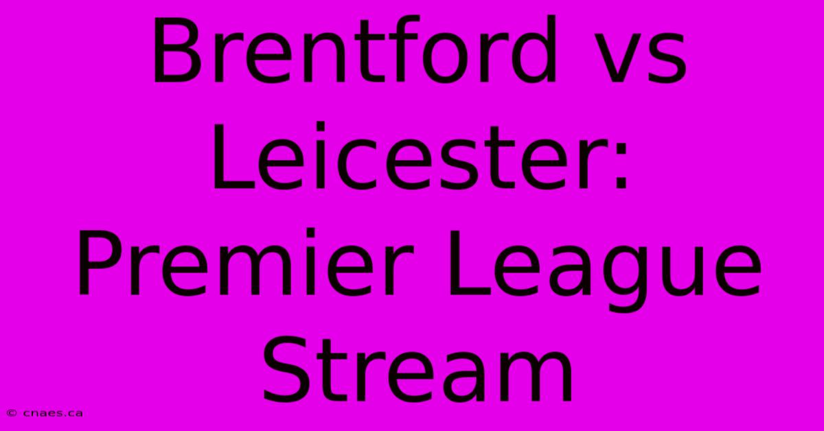 Brentford Vs Leicester: Premier League Stream