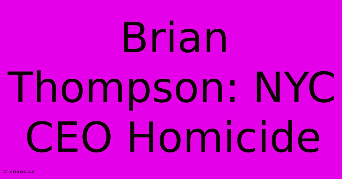 Brian Thompson: NYC CEO Homicide