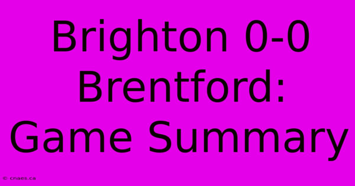 Brighton 0-0 Brentford: Game Summary