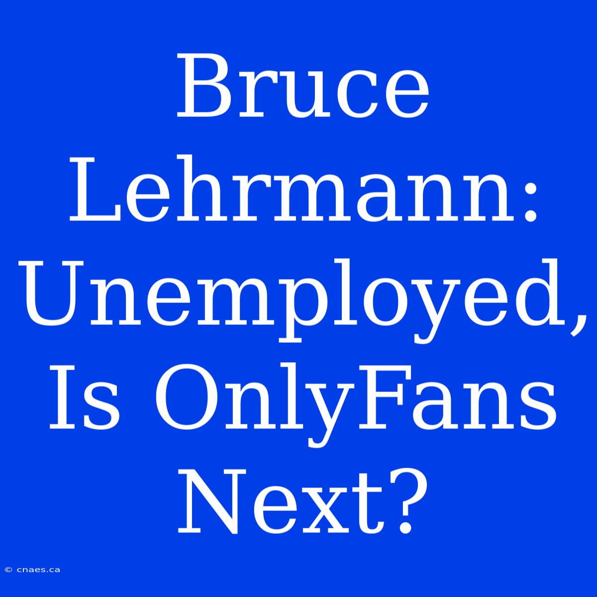 Bruce Lehrmann: Unemployed, Is OnlyFans Next?