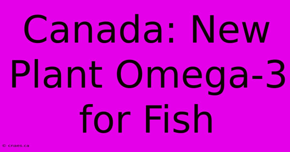 Canada: New Plant Omega-3 For Fish