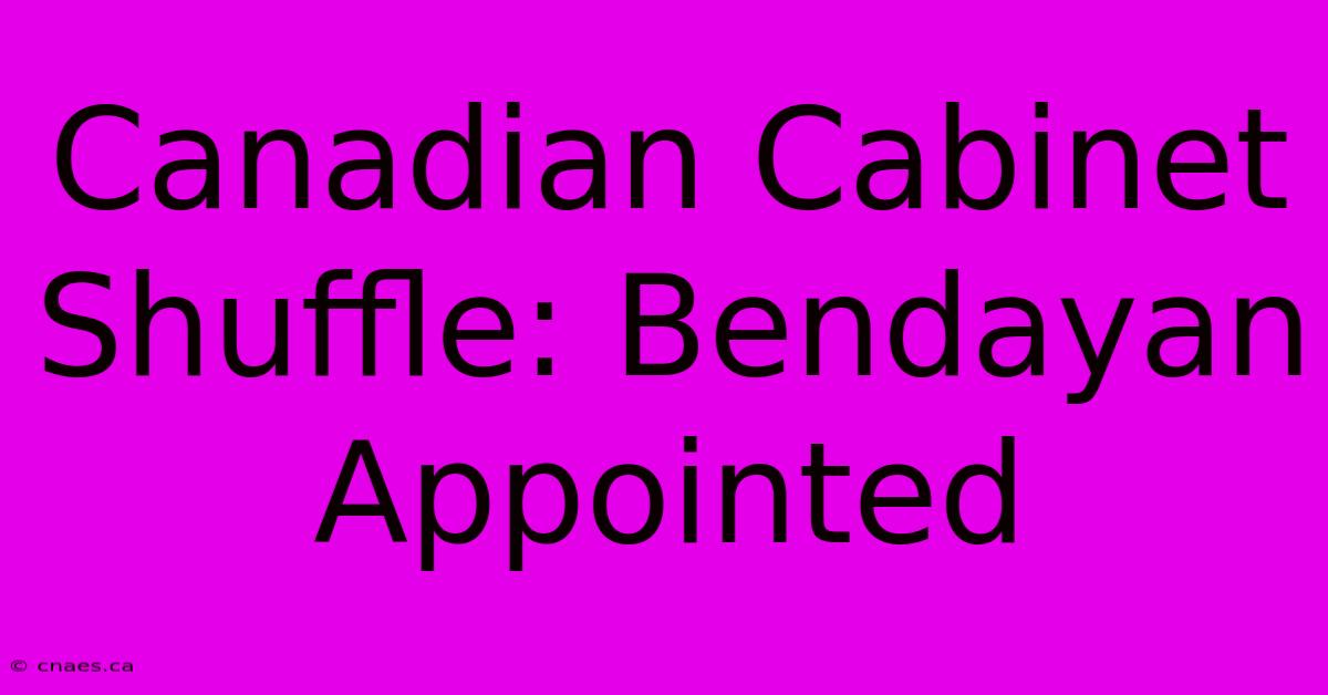 Canadian Cabinet Shuffle: Bendayan Appointed