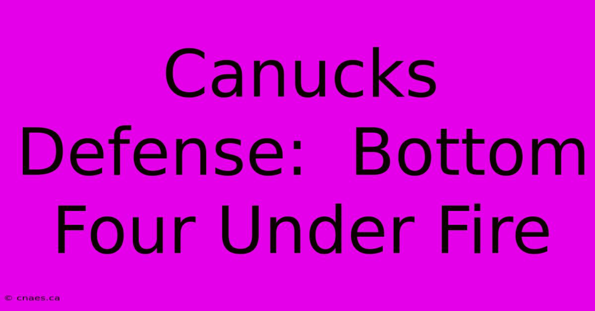 Canucks Defense:  Bottom Four Under Fire