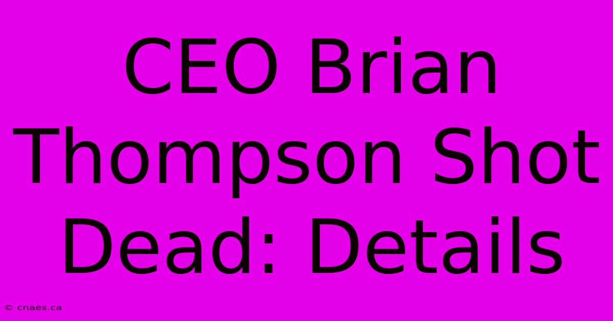 CEO Brian Thompson Shot Dead: Details