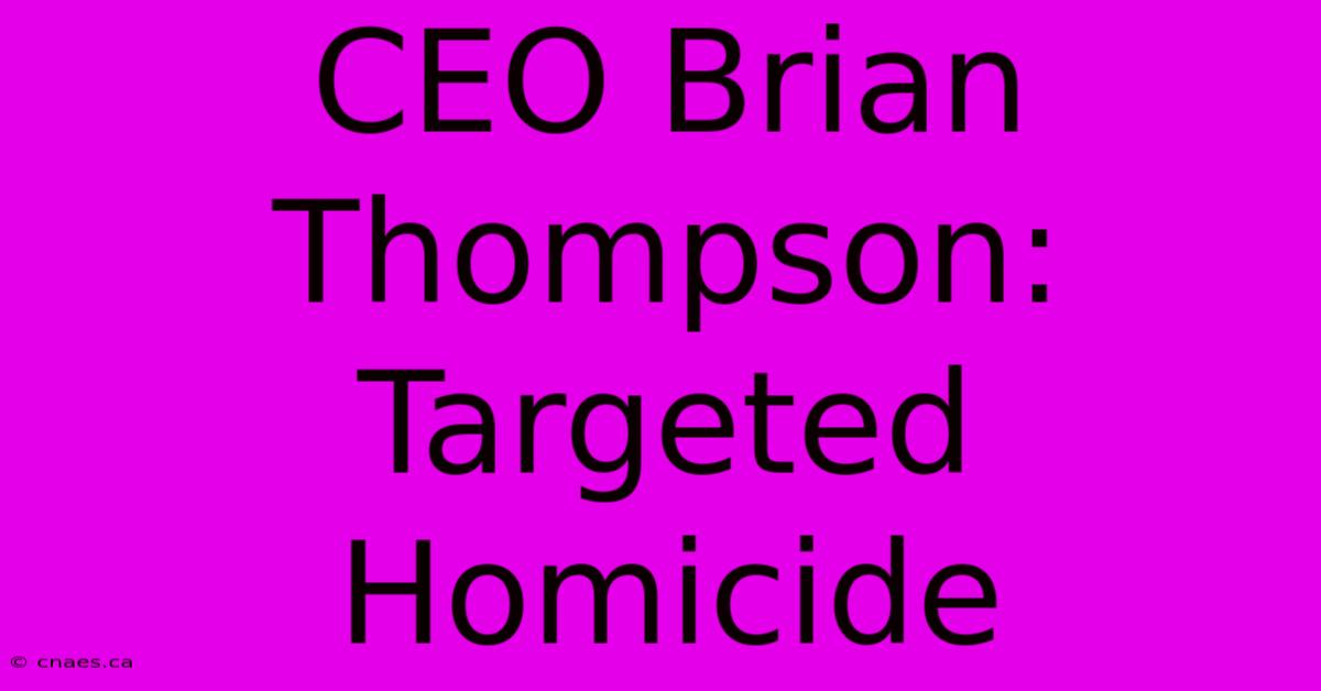 CEO Brian Thompson: Targeted Homicide