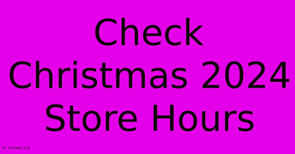 Check Christmas 2024 Store Hours