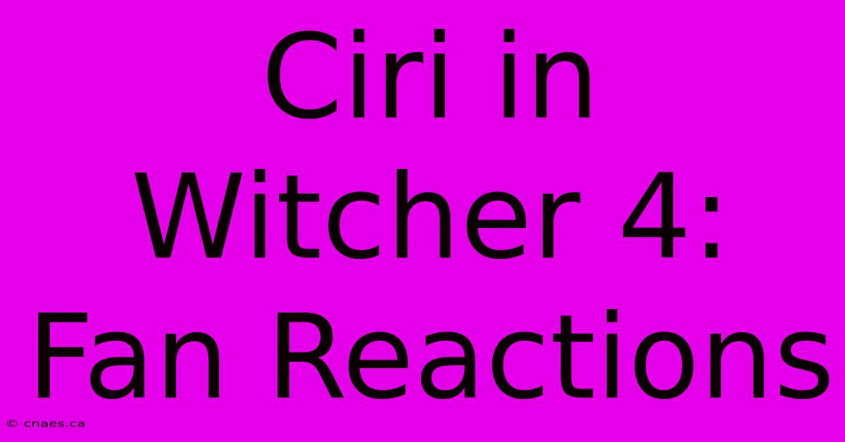 Ciri In Witcher 4: Fan Reactions