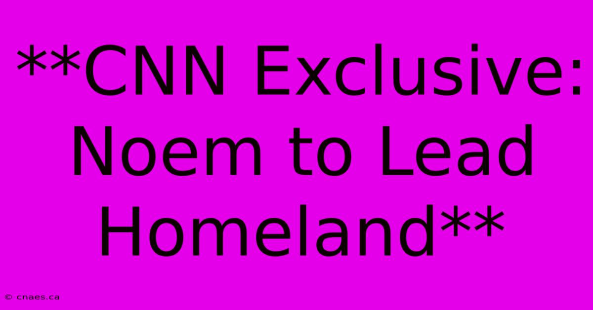 **CNN Exclusive: Noem To Lead Homeland**