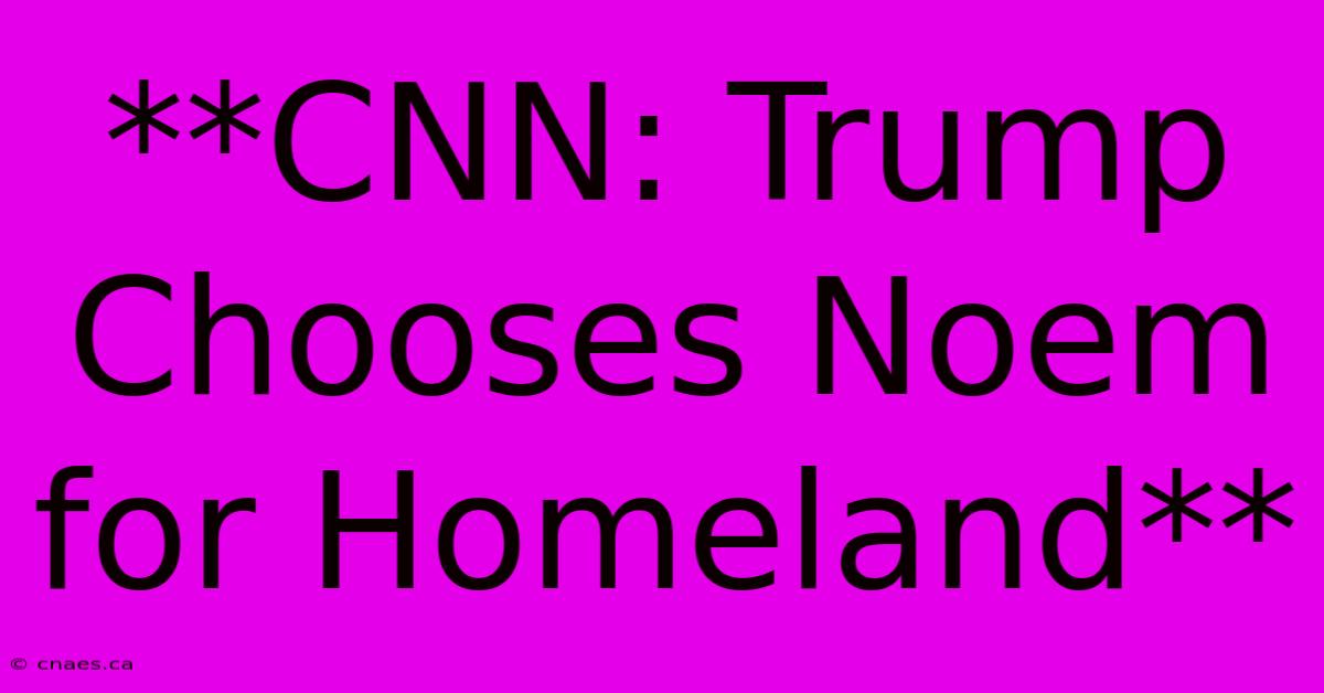 **CNN: Trump Chooses Noem For Homeland**