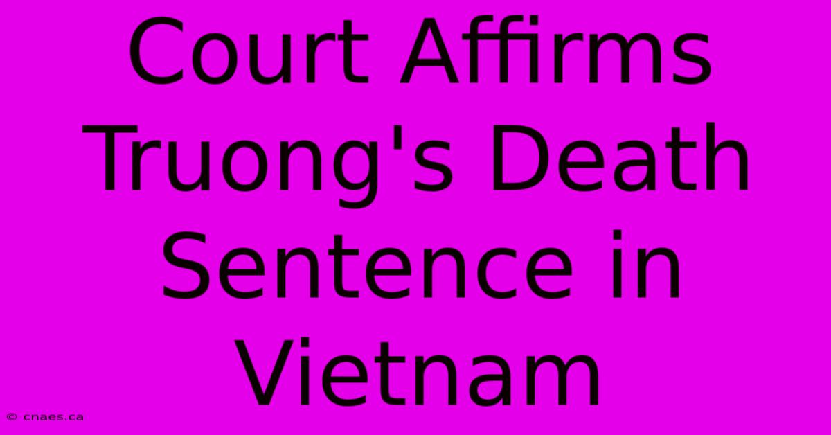 Court Affirms Truong's Death Sentence In Vietnam