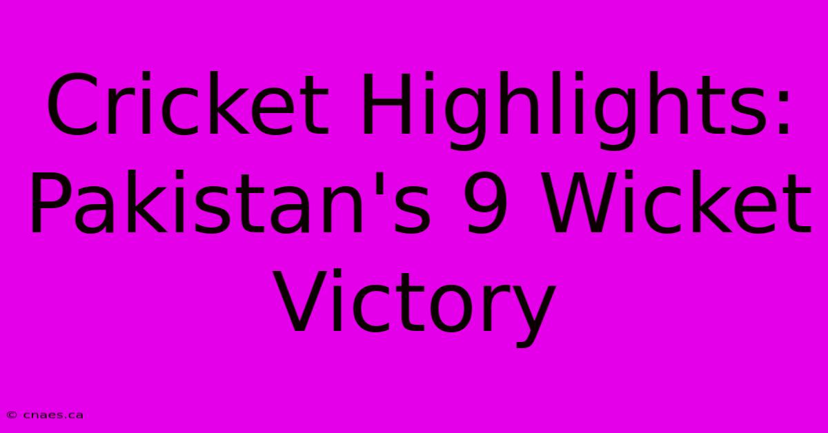 Cricket Highlights: Pakistan's 9 Wicket Victory