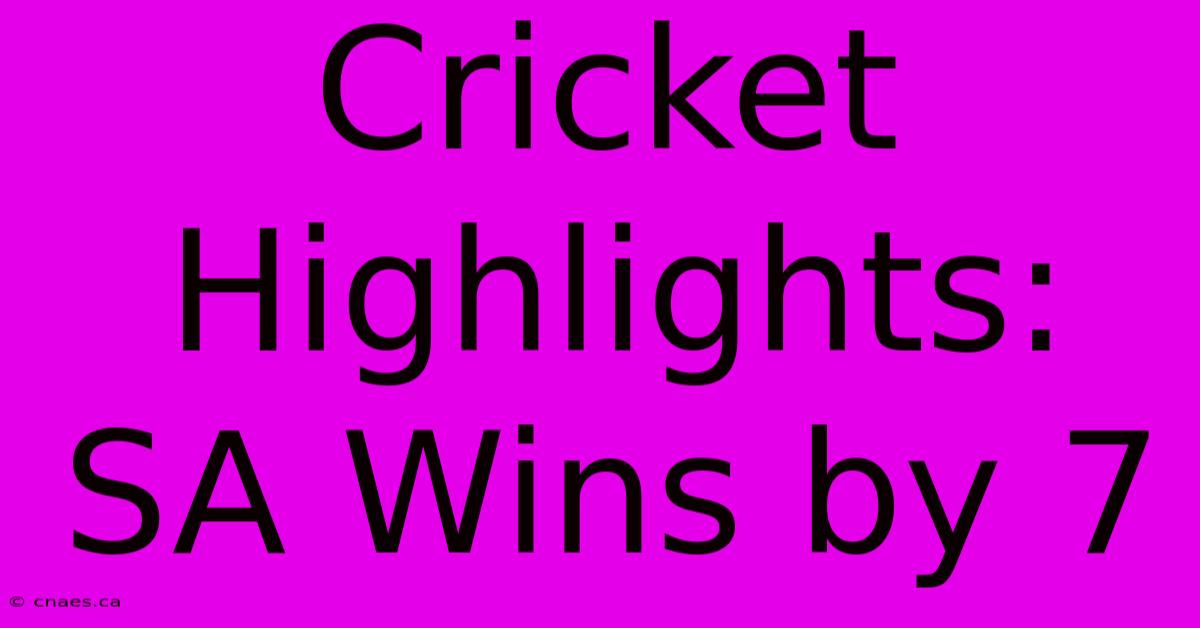 Cricket Highlights: SA Wins By 7