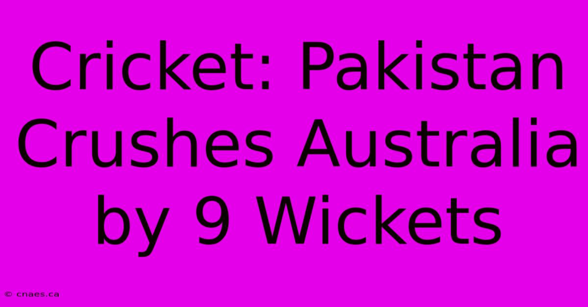 Cricket: Pakistan Crushes Australia By 9 Wickets