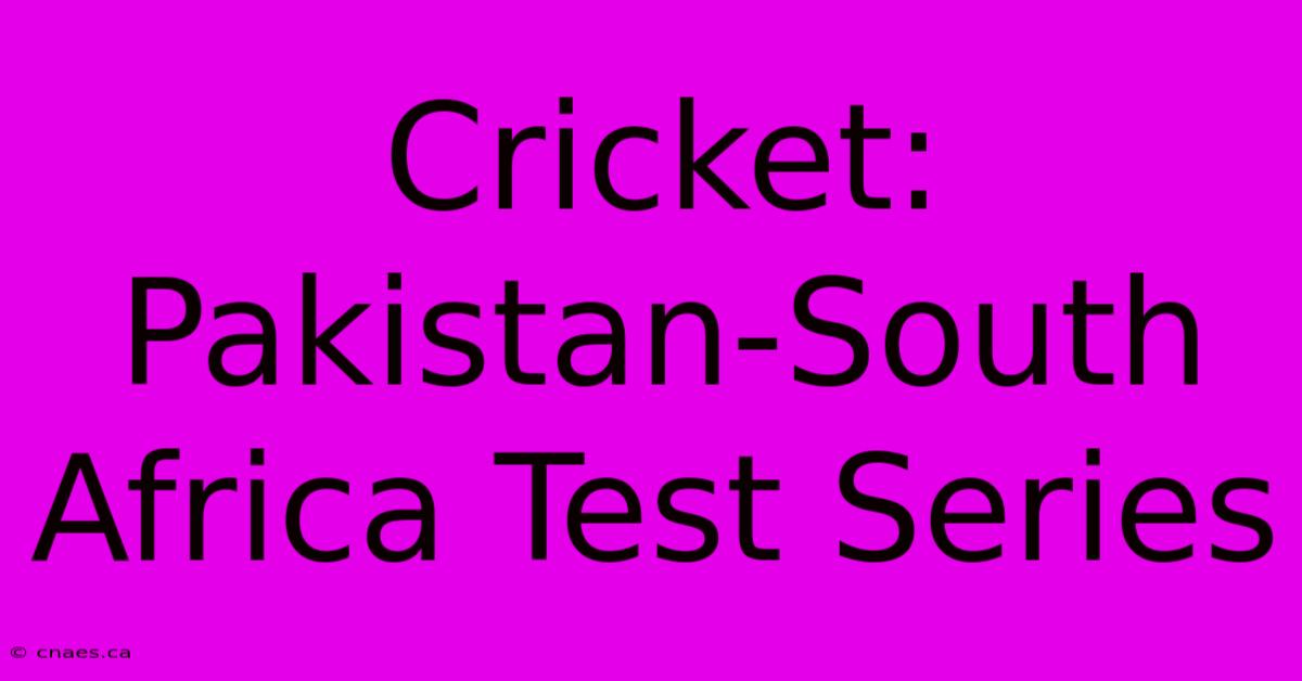 Cricket: Pakistan-South Africa Test Series