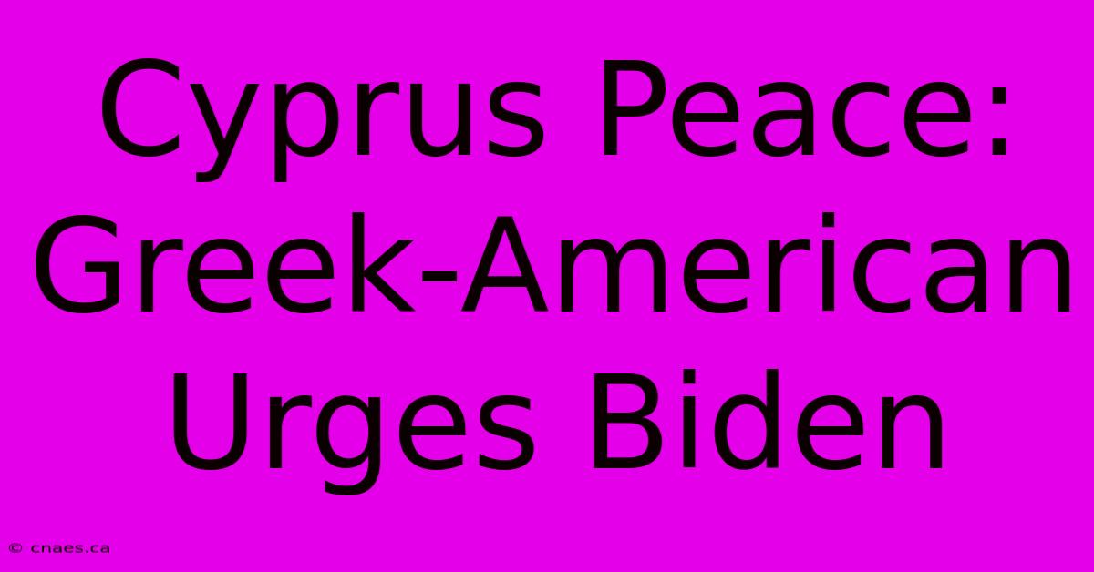 Cyprus Peace: Greek-American Urges Biden