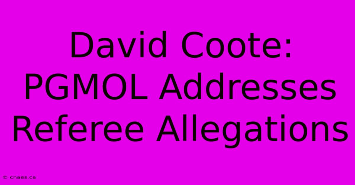 David Coote: PGMOL Addresses Referee Allegations