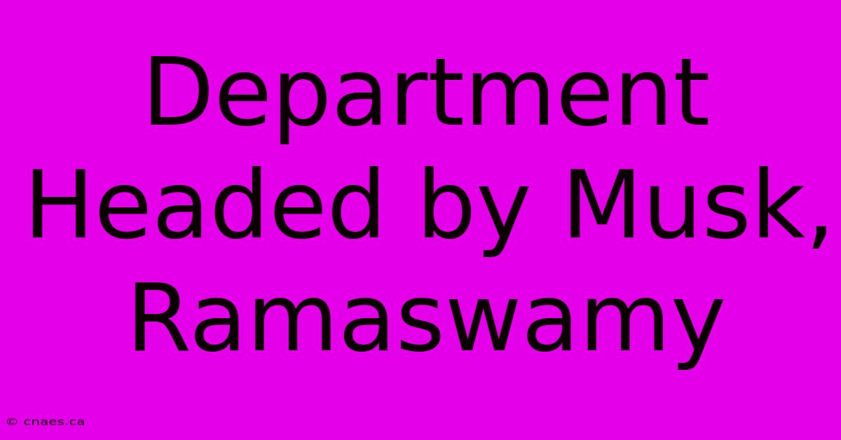 Department Headed By Musk, Ramaswamy